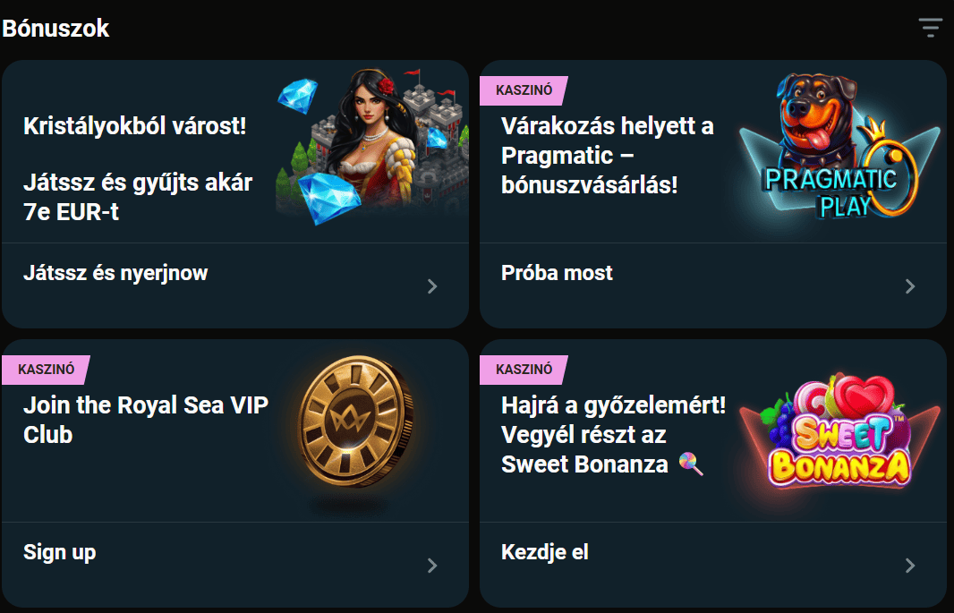 Royalsea Casino bónusz lista